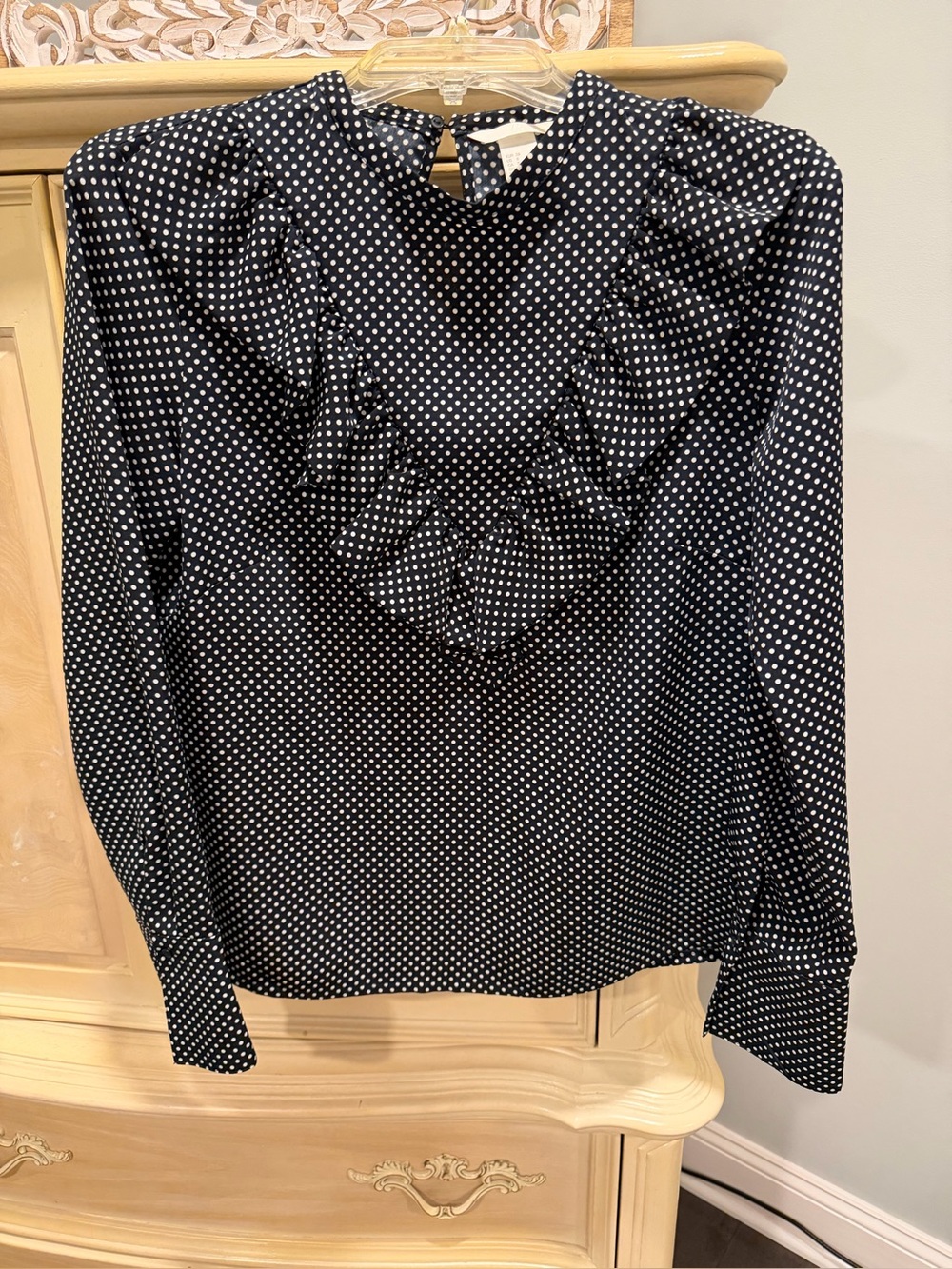 H&M Black and White Polka Dot Ruffle-Front Blouse